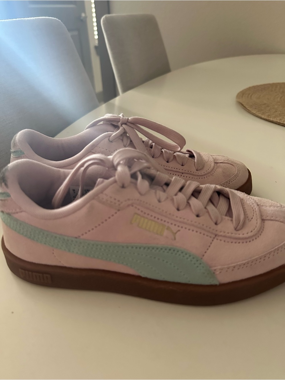 Puma Pink Suede Sneakers with Mint Accent and Gum Sole